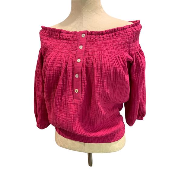 XS Roan + Ryan Fuchsia Womens Off Shoulder Banded Shirt Blouse - Picture 2 of 10